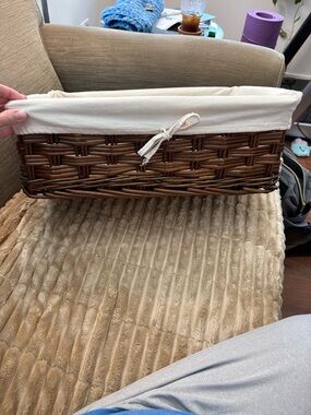 Woven Brown Basket Tote with Cream Liner